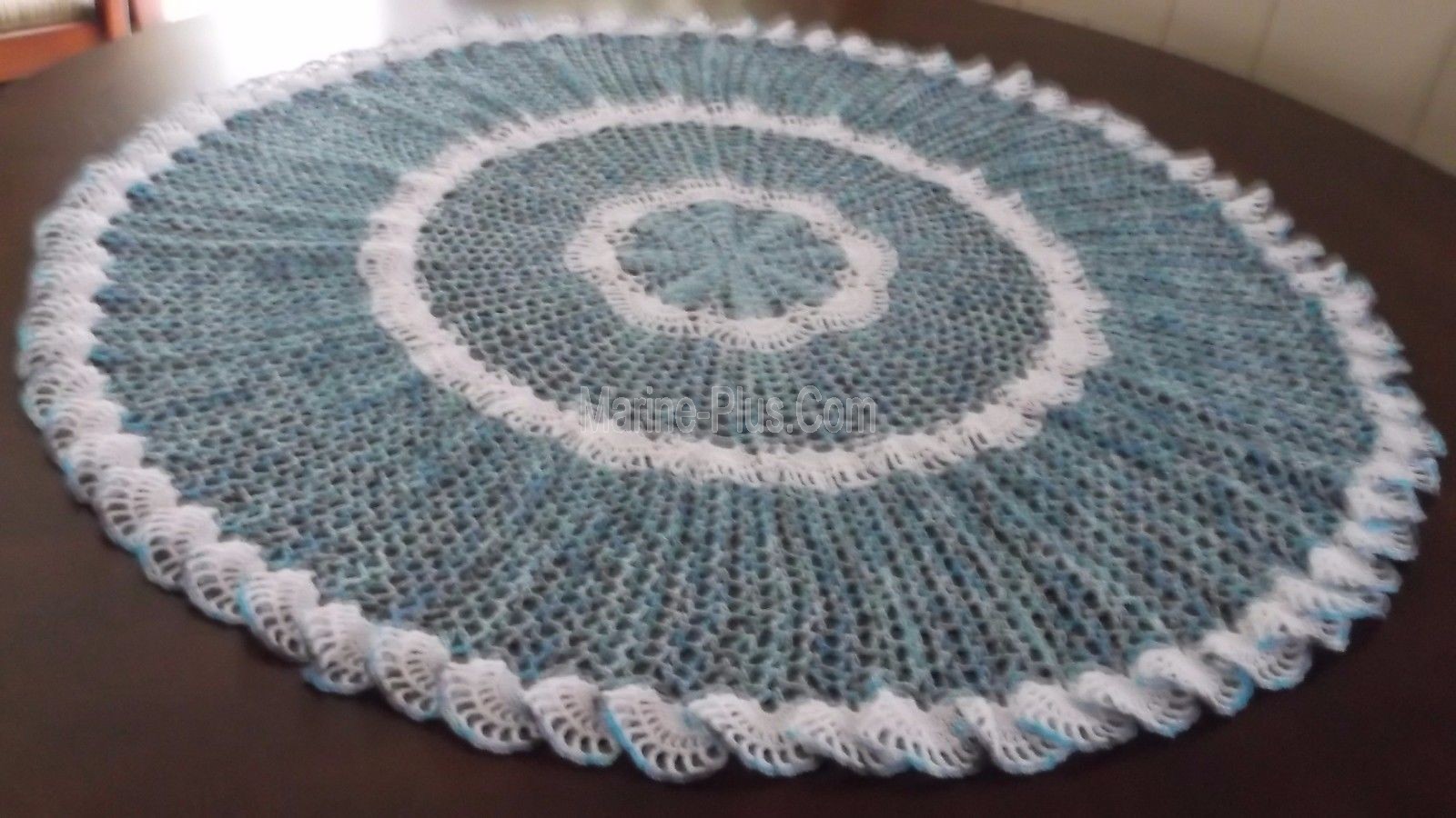 Hand Crochet Doily Centerpiece Tablecloth ... Blue White Large 33" Round