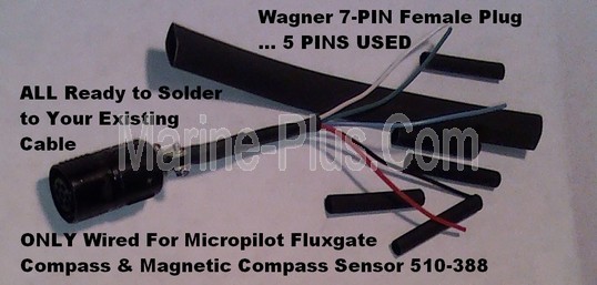 Wagner Compass Cable 7-Pin Female Receptacle Plug Repair Kit w/5 Wired Pins (New, Factory Crimped 3" Wires Attached)