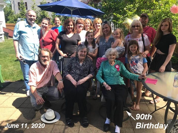 Lyn with Family Celebrating 90th Birthday at Daughter Darlene & Kevin Souza House Amesbury MA